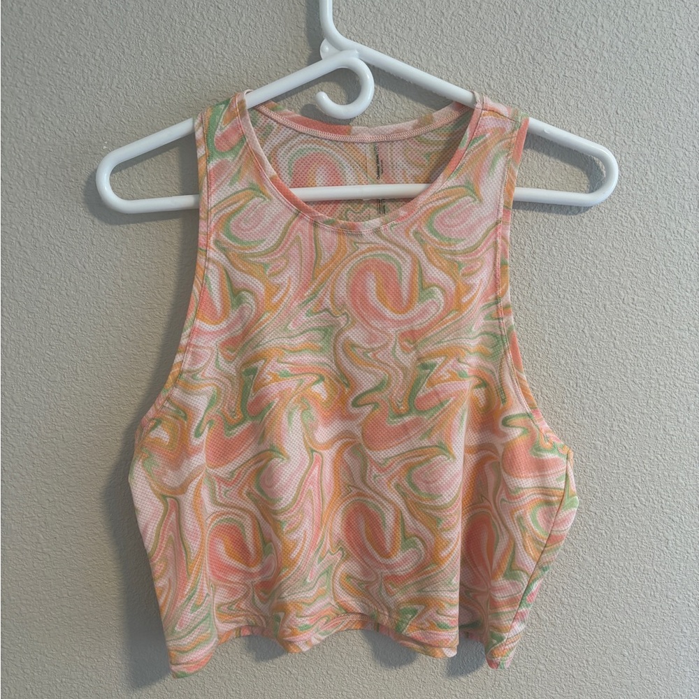 Outdoor Voices fast track mesh tank top in pink marble
